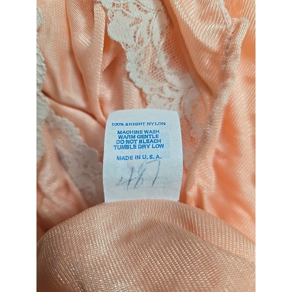 Vintage Womens Peach V-Neck Lace Short Sleeve Nightgown Sleepwear Size Large - Picture 4 of 4